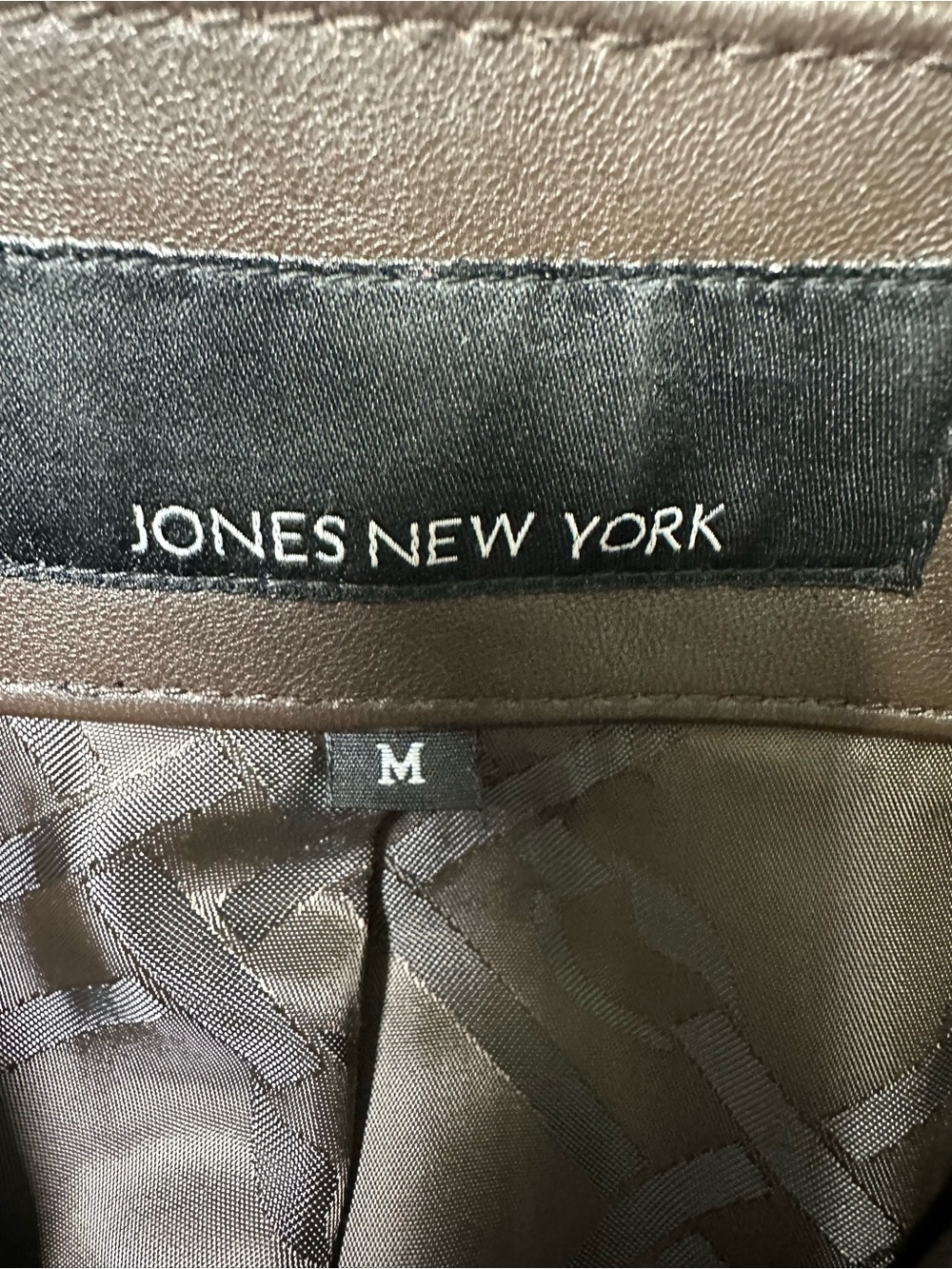 Jones New York Brown Leather Jacket with Embroidered Collar and Sleeves Size M - Picture 4 of 11